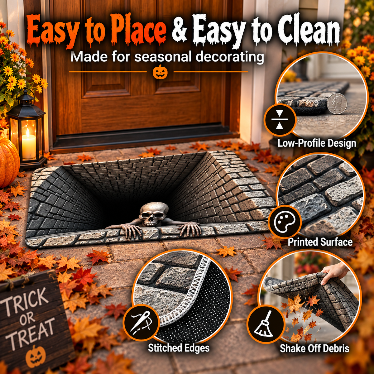 Hot sales💧Halloween Front Door Mat – Festive 3D Visual Skull