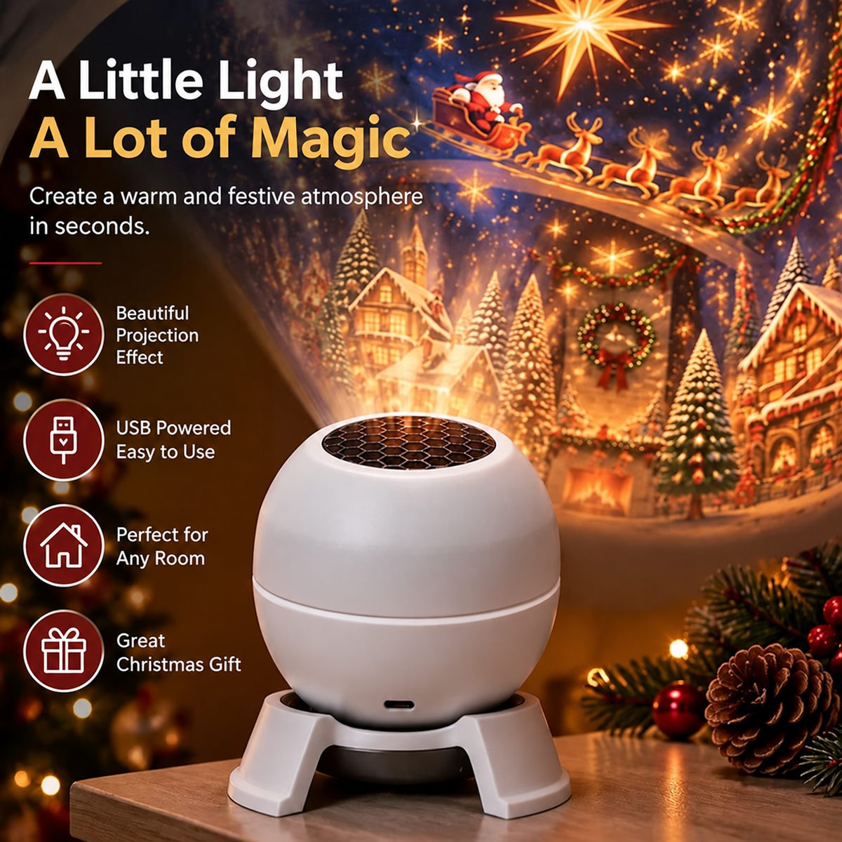 🎅🔥 Turn Any Room Into a Christmas Wonderland – Holiday Projection Night Light