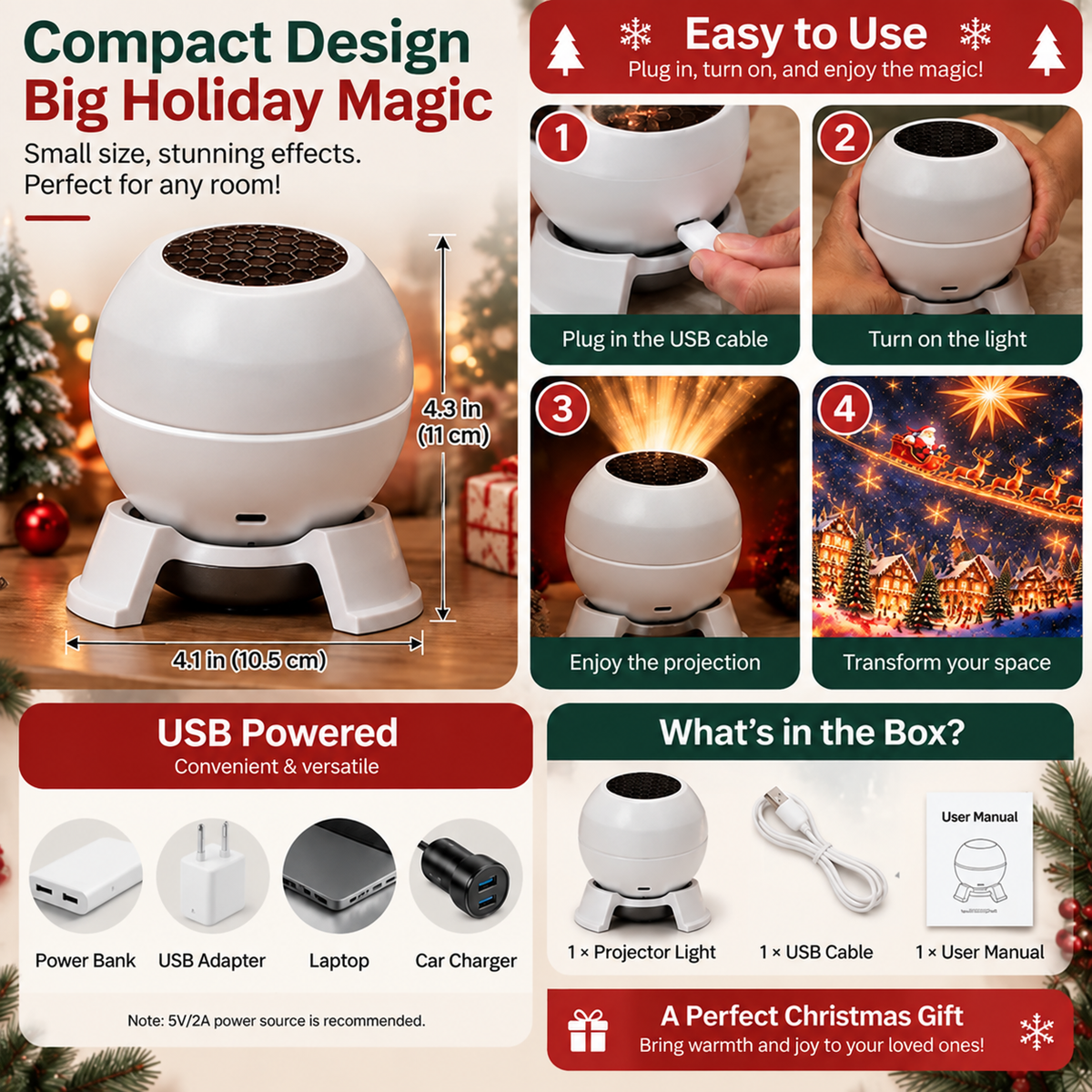🎅🔥 Turn Any Room Into a Christmas Wonderland – Holiday Projection Night Light